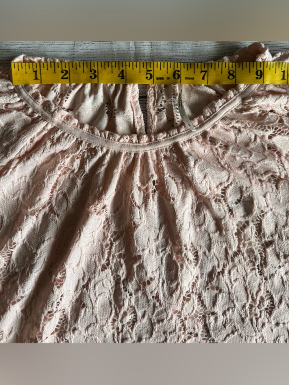 Free People Blush Pink Lace Boho Blouse Sheer Long Sleeve Romantic Top Size S - Picture 11 of 12